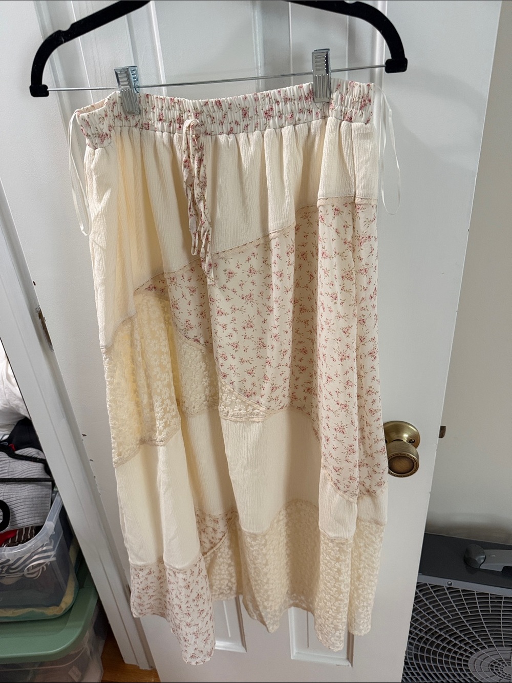 Altar'd State Cream and Pink Floral Patchwork Maxi Skirt